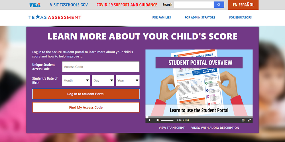 a screenshot of the Texas Assessment online portal