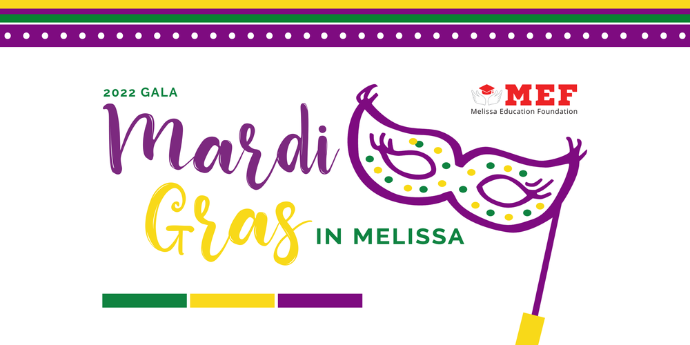 a logo for the Mardi Gras in Melissa MEF gala