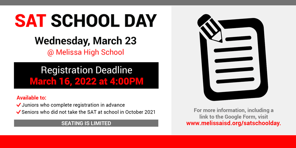 a graphic image advertising SAT School Day March 23, 2022