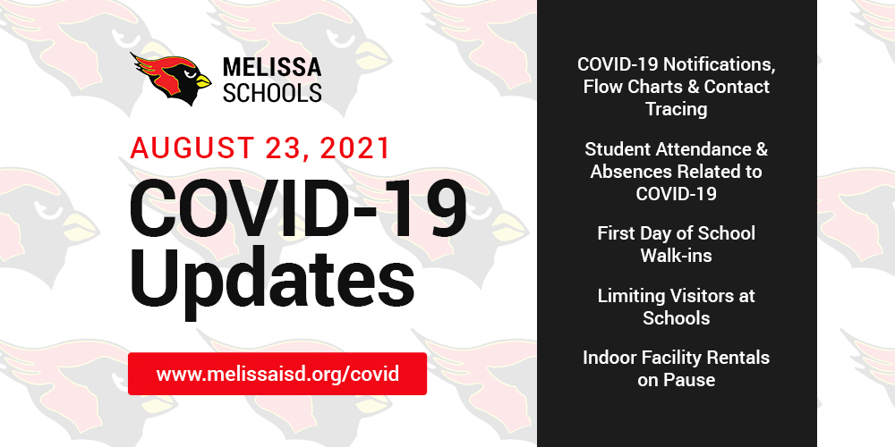 a graphic advertising COVID-19 updates for Melissa ISD