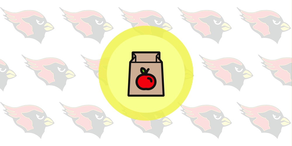 a decorative graphic with the Melissa Cardinal Logo in the background and a vector-art paper lunch bag and apple in the foreground