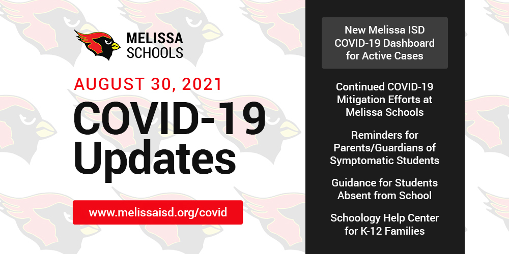 a graphic advertising COVID-19 updates for Melissa ISD