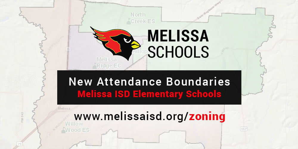 a graphic advertising the new attendance boundaries for Melissa ISD elementary schools