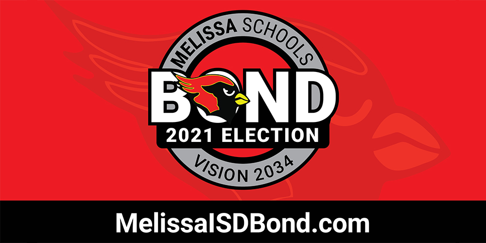 a graphic with the Melissa ISD 2021 Bond Election logo and website URL