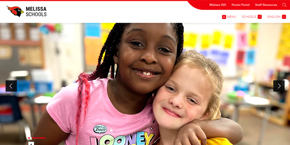 Screenshot of the new Melissa ISD website