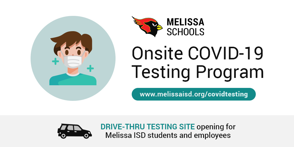 a graphic advertising Melissa ISD onsite COVID-19 testing
