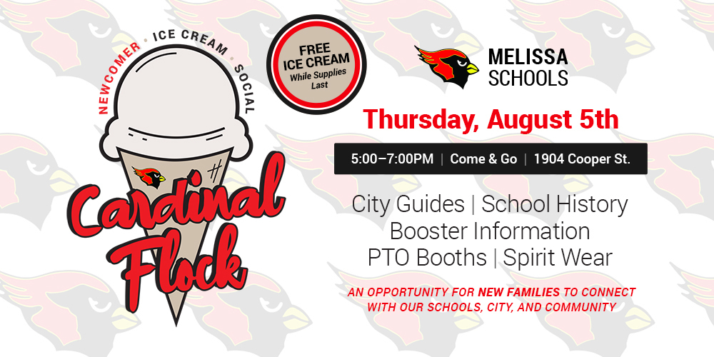 a graphic advertising the Cardinal Flock Newcomer Ice Cream Social event