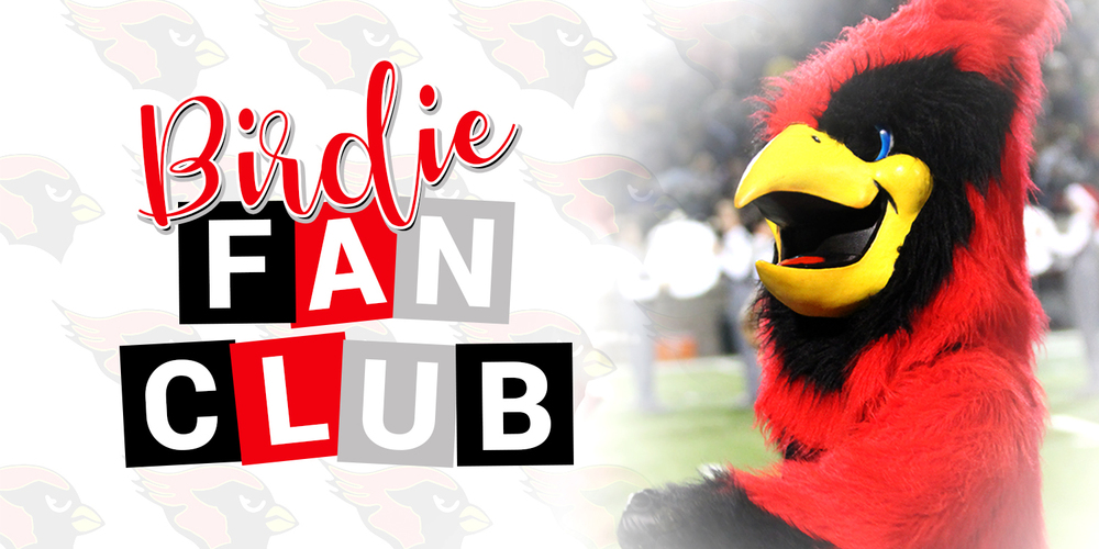 a graphic with the words "Birdie Fan Club" and a picture of Birdie the mascot