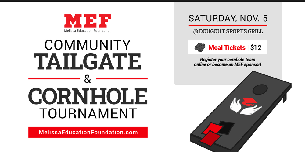 a banner graphic advertising the MEF Community Tailgate & Cornhole Tournament on Nov. 5, 2022