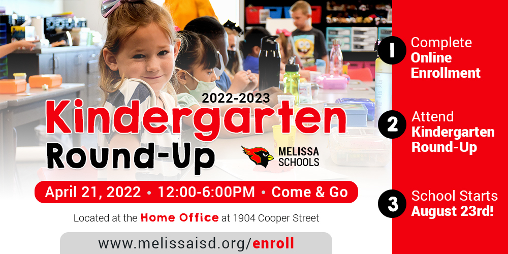 a banner graphic advertising Kindergarten Round-Up for the 2022-2023 school year