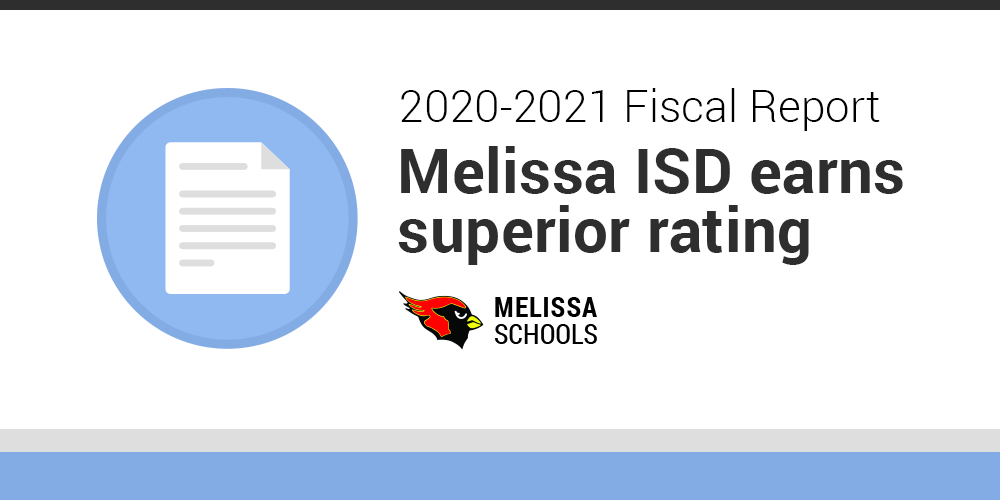 a decorative graphic advertising the Melissa ISD 2020-2021 fiscal report rating