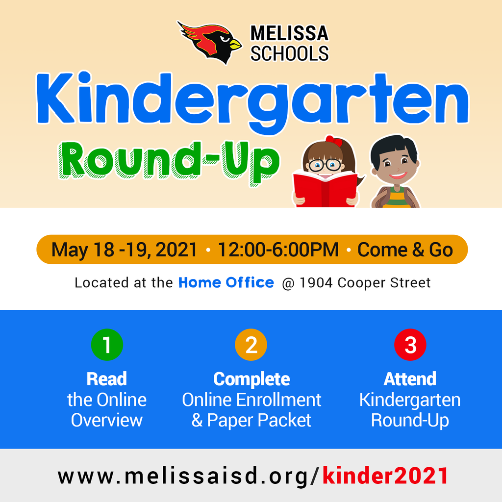 a graphic with information about Kindergarten Round-Up for the 2021-2022 school year