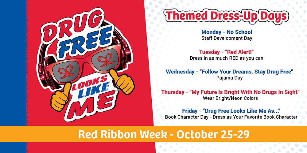 a graphic advertising the 2021 Red Ribbon Week themed dress-up days