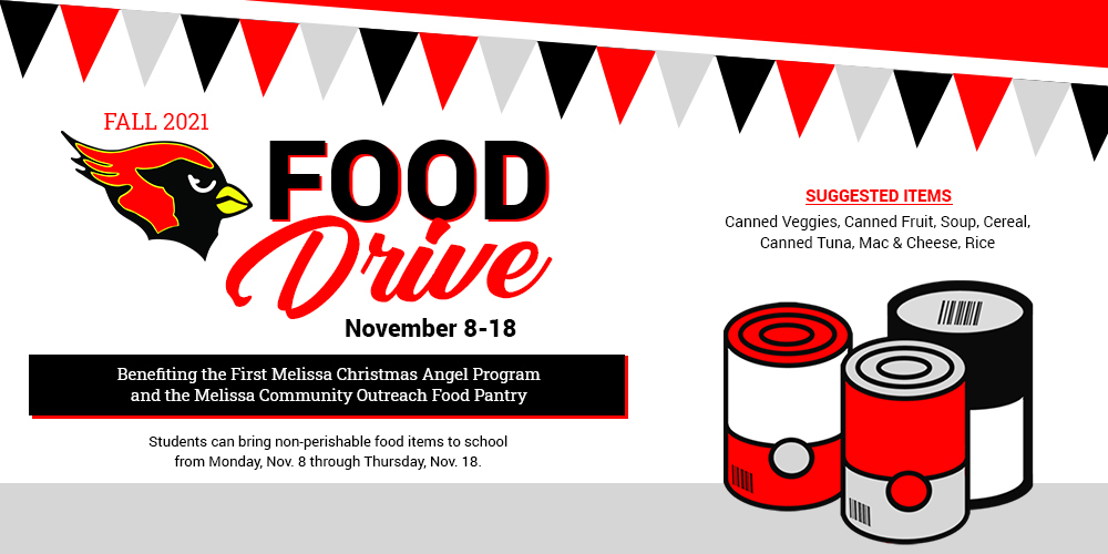 a graphic advertising the Melissa ISD Fall Food Drive Nov. 8-18