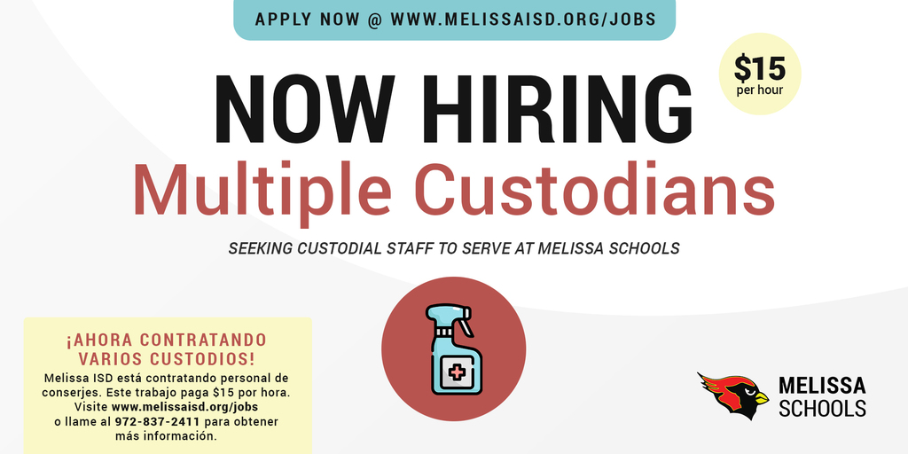 a graphic image advertising a new job opening for multiple custodians