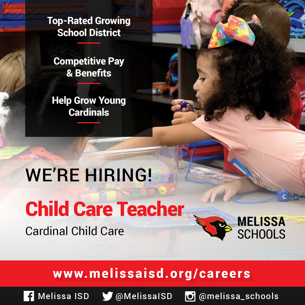 a graphic image advertising a new job opening for a child care teacher