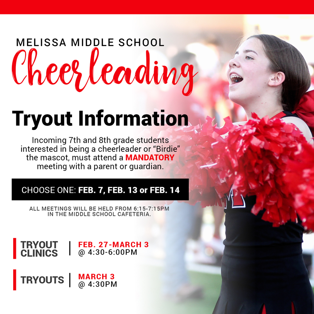 a graphic image advertising information for middle school cheerleading tryouts