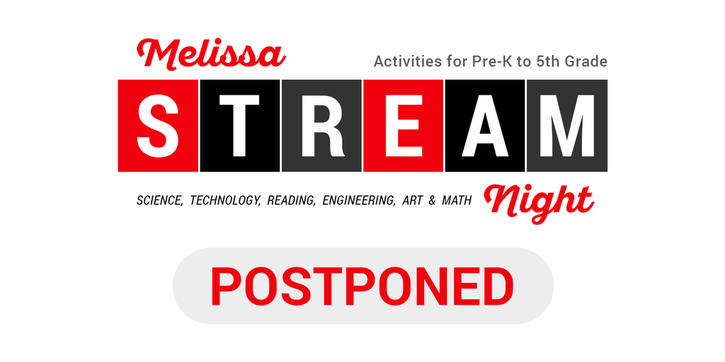 the Melissa ISD STREAM Night logo with "Postponed" at the bottom